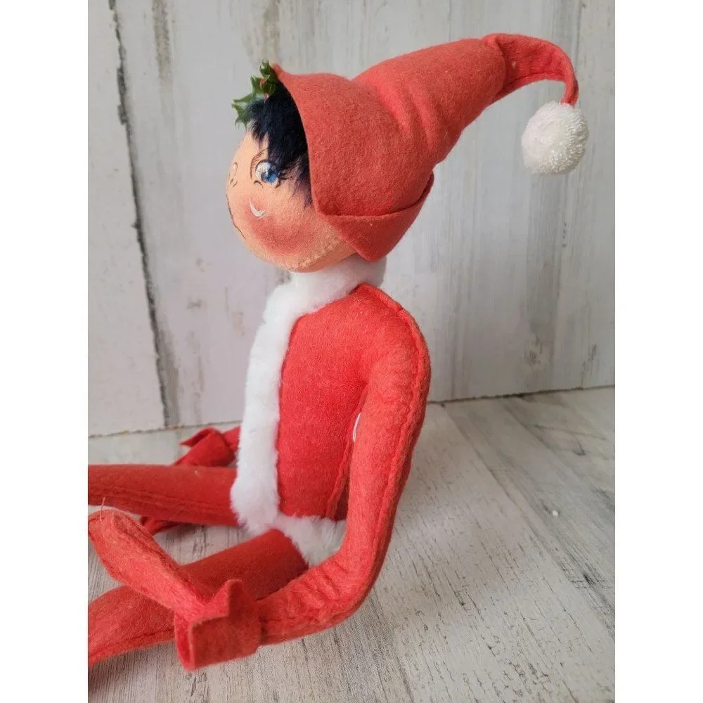 Annalee 1991‎ vintage red Christmas elf mistletoe Xmas